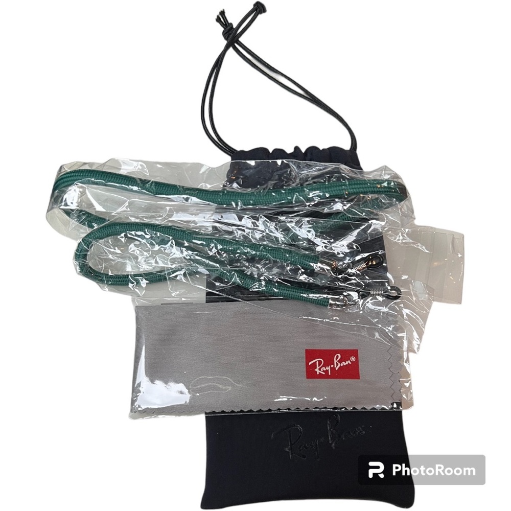 Ray-Ban sunglass eyeglasses lanyard retainer strap green/ silver + pouch NEW